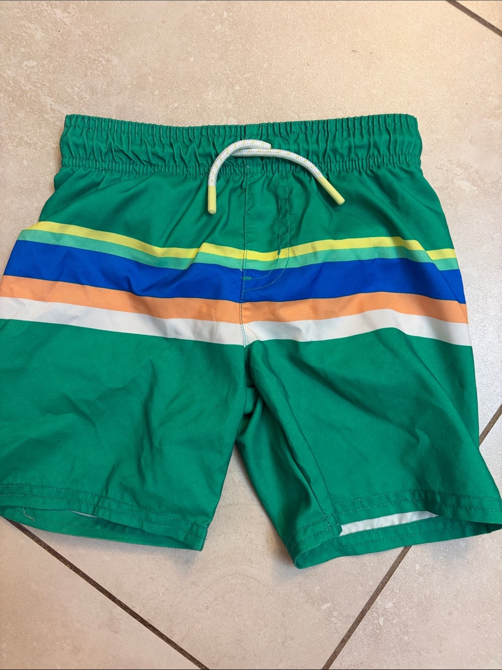 Cat & Jack Green Swim Shorts with Multi-Color Stripes